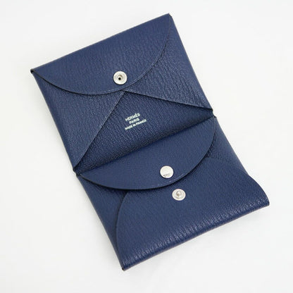 Hermes Calvi Duo Blue Navy Card Case Chevre Coin — view 5