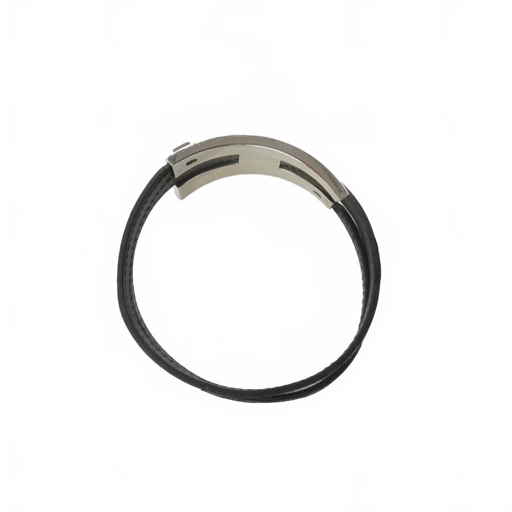 Hermes Leather Bangle Bracelet Black Silver — view 6