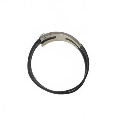 Hermes Leather Bangle Bracelet Black Silver — view 6