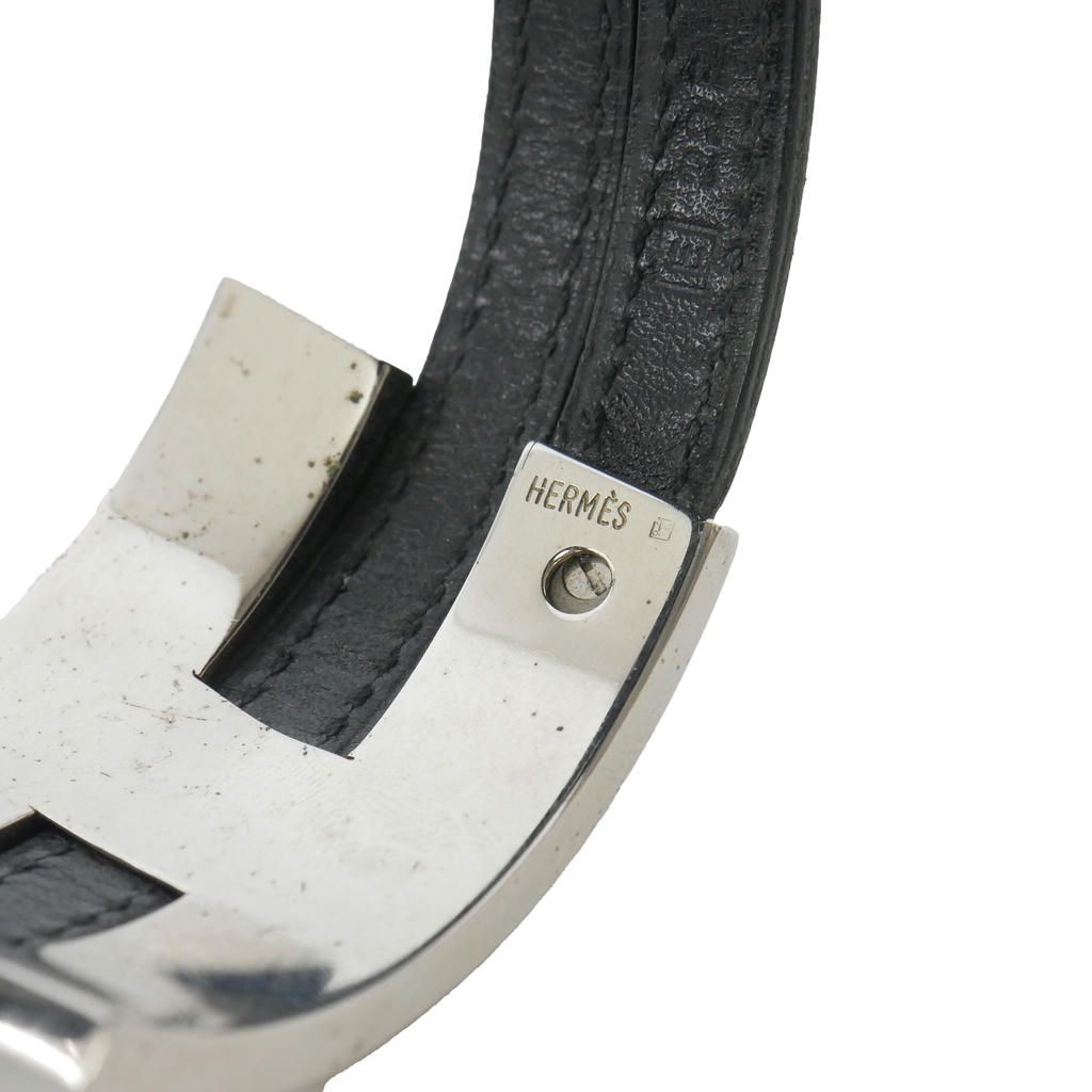 Hermes Leather Bangle Bracelet Black Silver — view 5