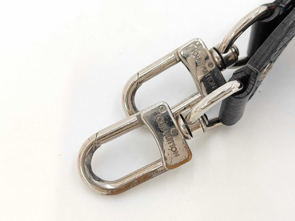 Louis Vuitton Shoulder Strap Black Gray Taurillon Leather Silver Logo — view 3