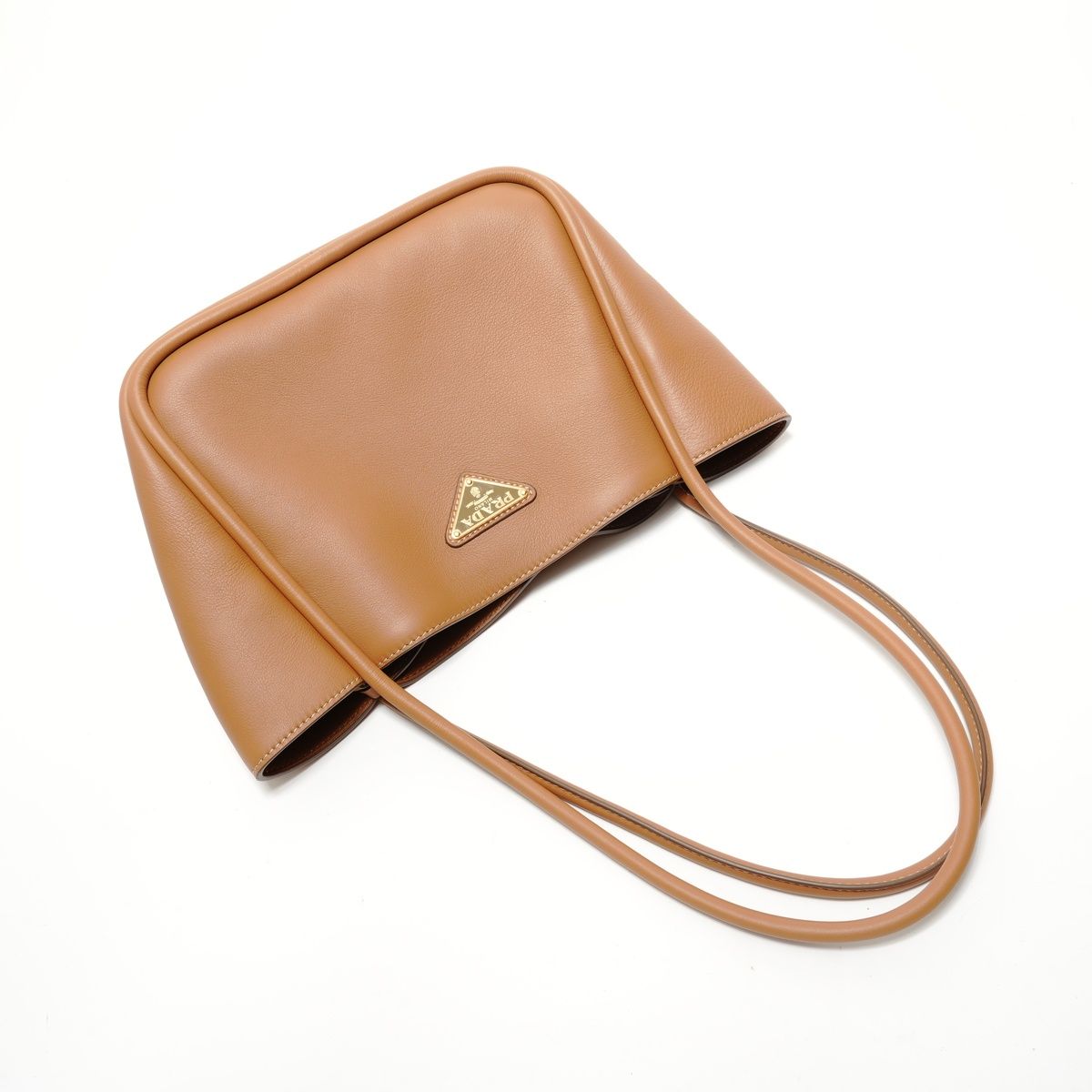 Prada Shoulder Bag Triangle Logo Soft Gray Leather — view 8
