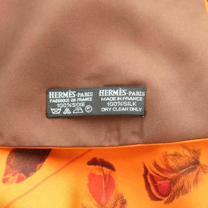 Hermes Reversible Scarf Lightweight Silk Feather Pattern Orange Brown — view 5