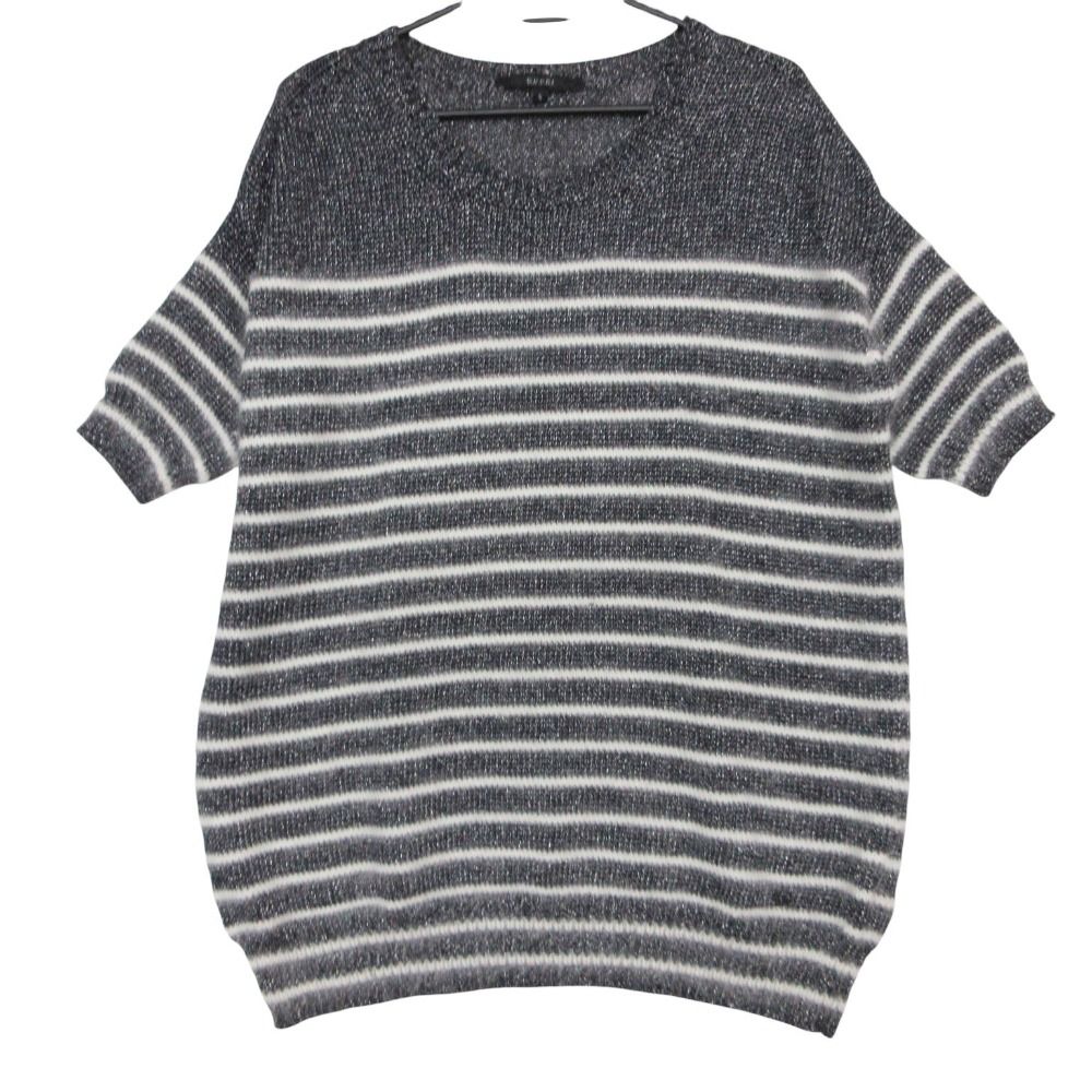 Gucci Knit Angora Silk Shaggy Border Pattern Pullover Top Lame Short Sleeve