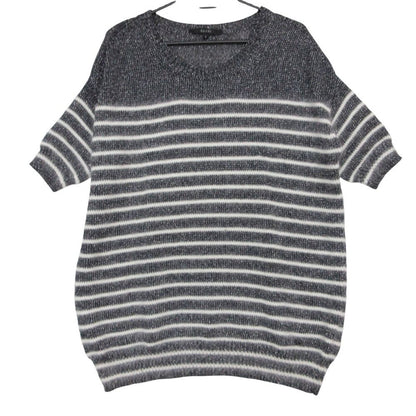 Gucci Knit Angora Silk Shaggy Border Pattern Pullover Top Lame Short Sleeve