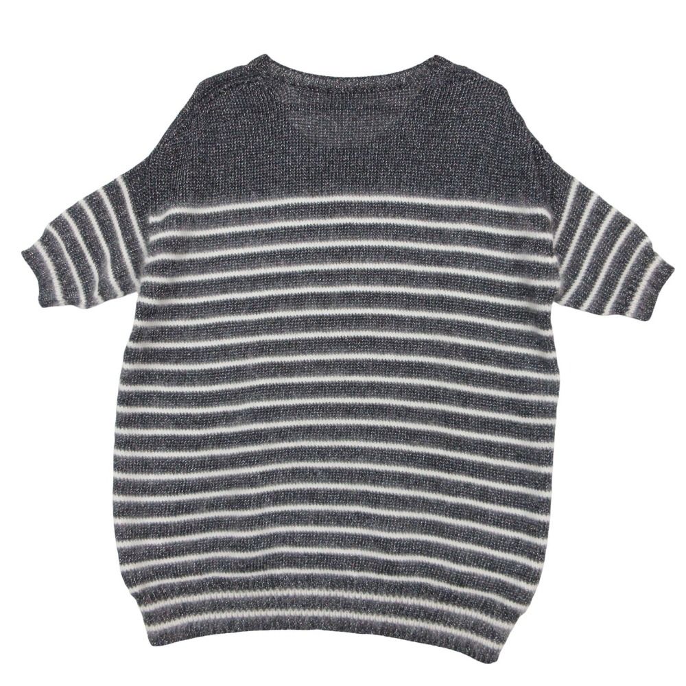 Gucci Knit Angora Silk Shaggy Border Pattern Pullover Top Lame Short Sleeve — view 2