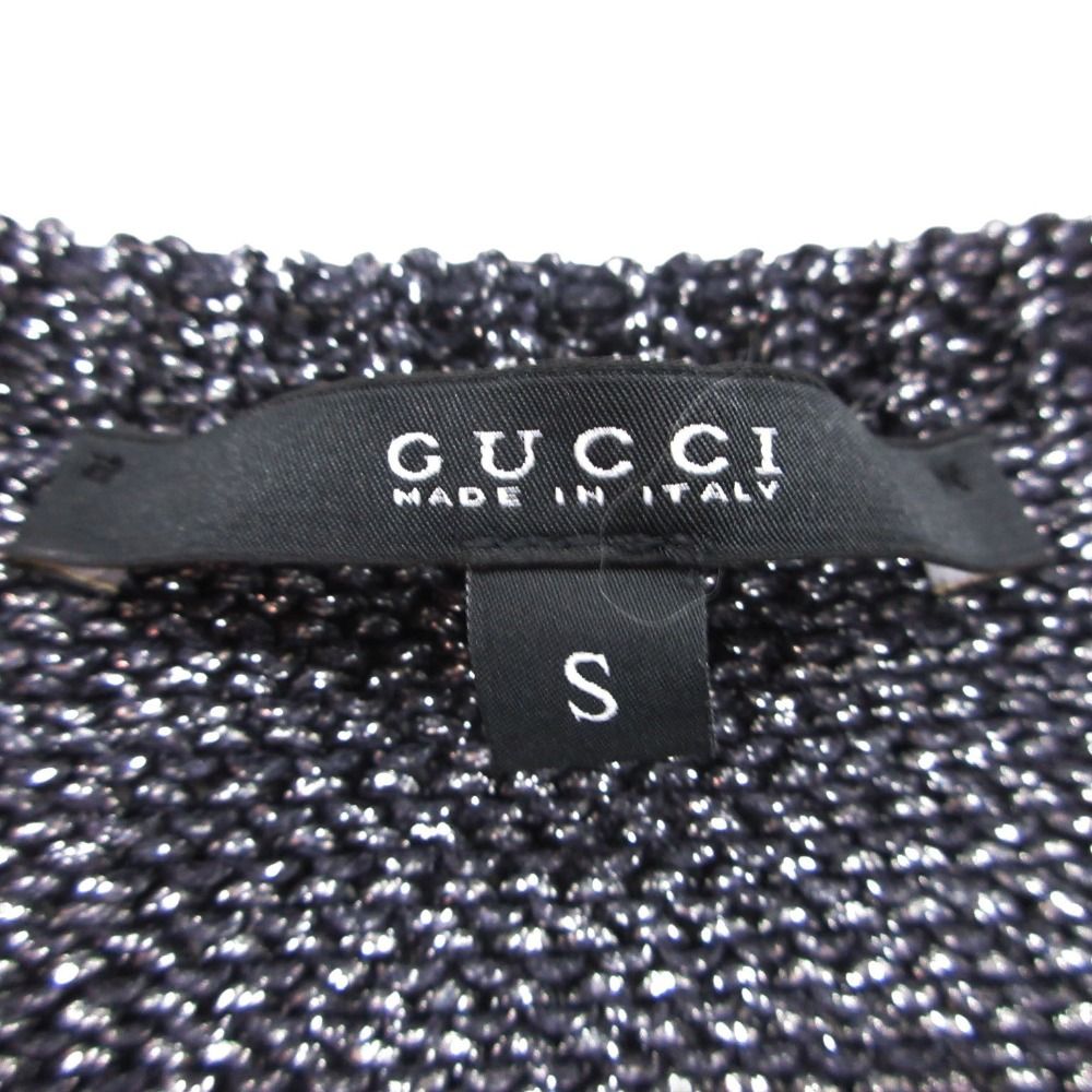 Gucci Knit Angora Silk Shaggy Border Pattern Pullover Top Lame Short Sleeve — view 7