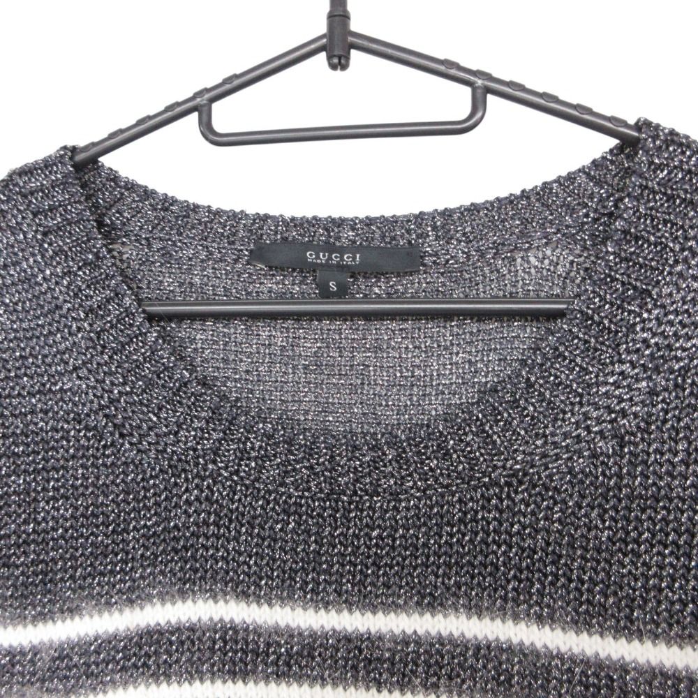 Gucci Knit Angora Silk Shaggy Border Pattern Pullover Top Lame Short Sleeve — view 3