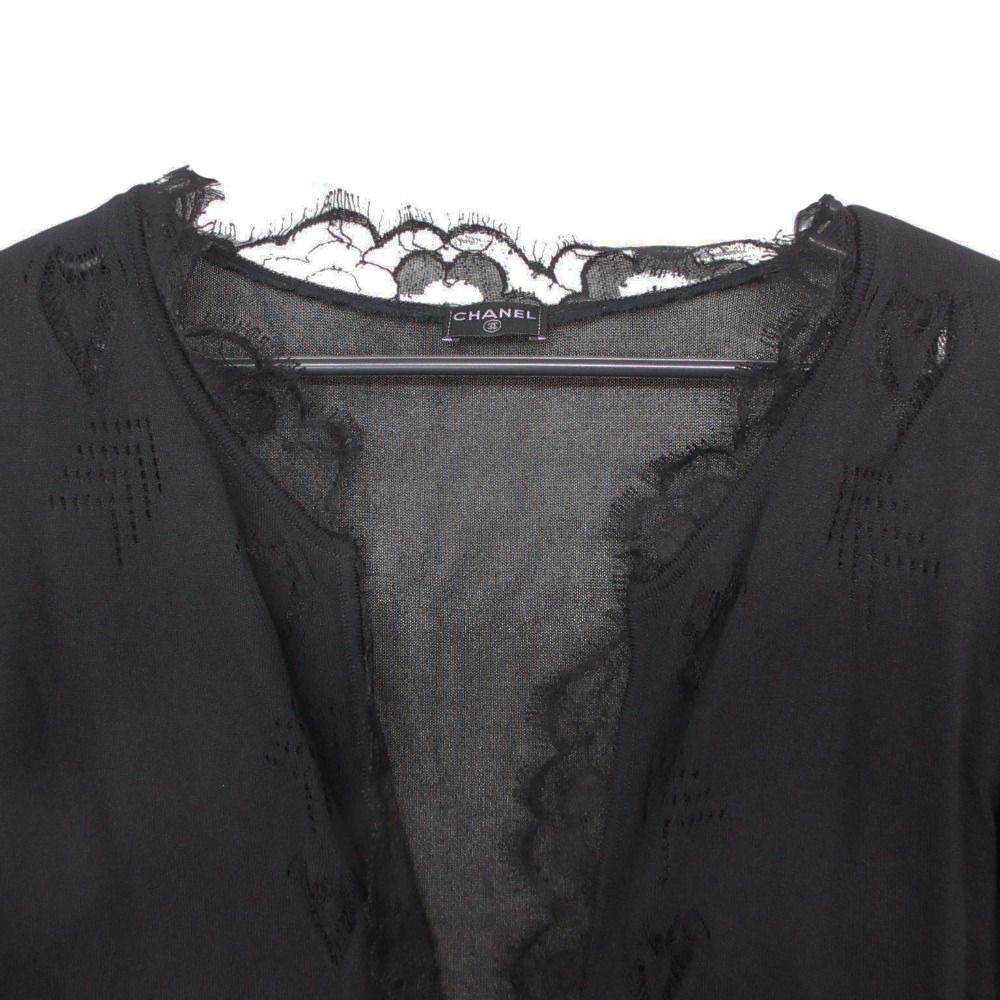 Chanel Cardigan See Through Lace Long Sleeve Top Black — view 3