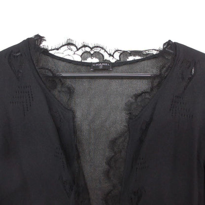 Chanel Cardigan See Through Lace Long Sleeve Top Black — view 3