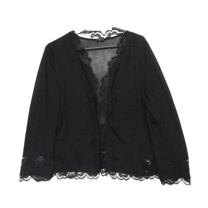 Chanel Cardigan See Through Lace Long Sleeve Top Black