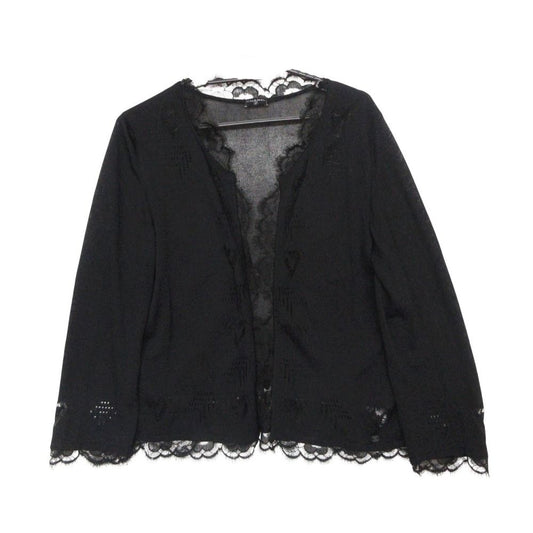 Chanel Cardigan See Through Lace Long Sleeve Top Black