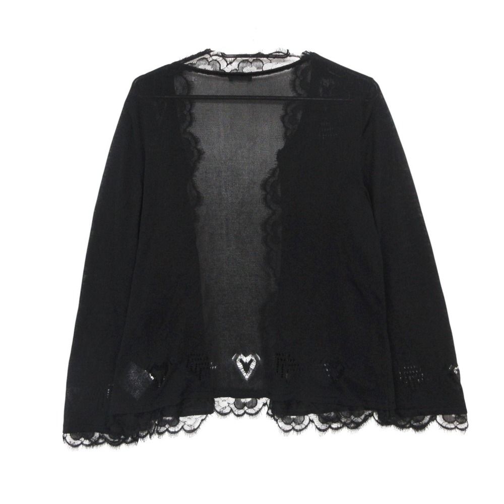 Chanel Cardigan See Through Lace Long Sleeve Top Black — view 2