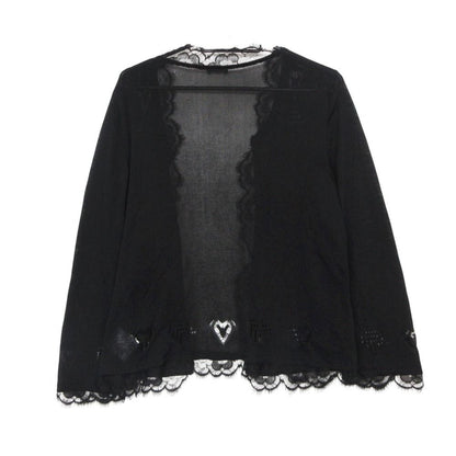 Chanel Cardigan See Through Lace Long Sleeve Top Black — view 2
