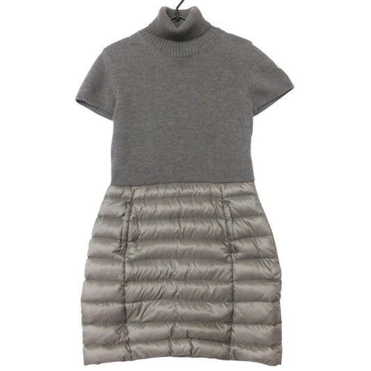Moncler Dress Abito Knit Down Jacket Docking Turtleneck Short Sleeve Knee