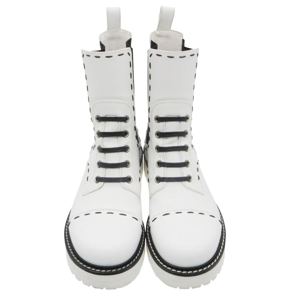 Dolce & Gabbana Boots Stitch Side Gore Lace Up Middle Shoes White — view 4