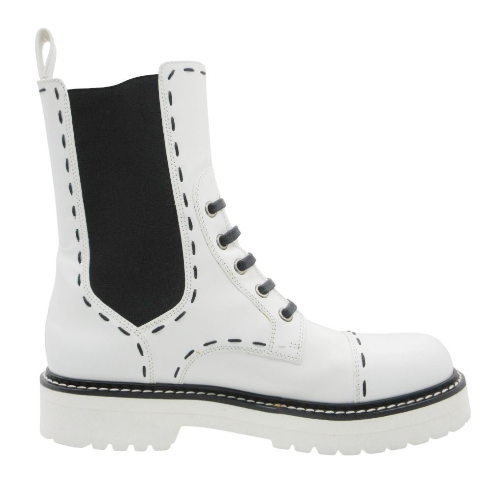 Dolce & Gabbana Boots Stitch Side Gore Lace Up Middle Shoes White — view 2