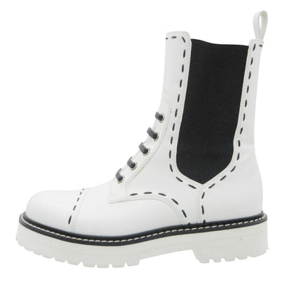 Dolce & Gabbana Boots Stitch Side Gore Lace Up Middle Shoes White