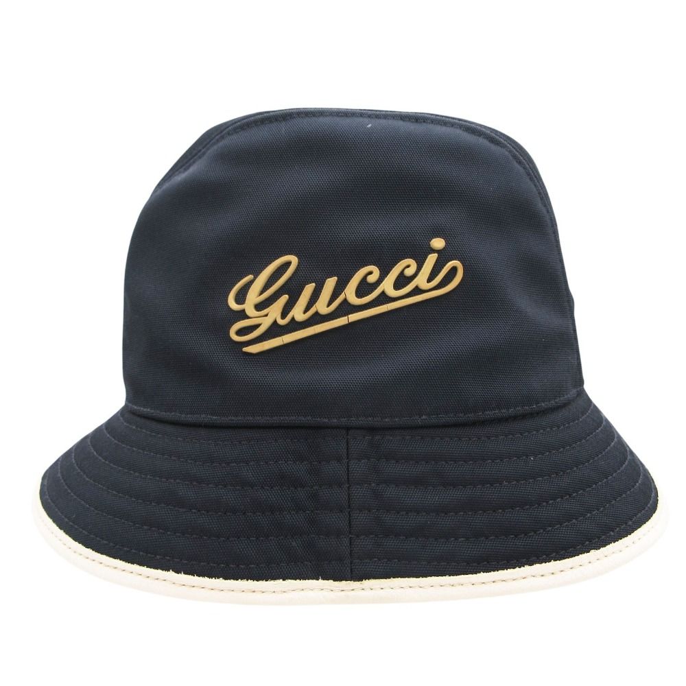 Gucci Hat Logo Nylon Leather Piping Bucket Hat Navy — view 3