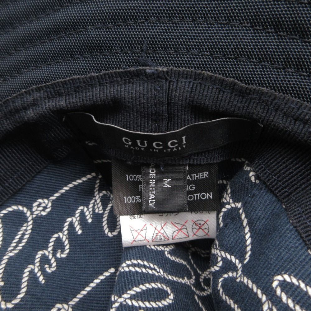 Gucci Hat Logo Nylon Leather Piping Bucket Hat Navy — view 7