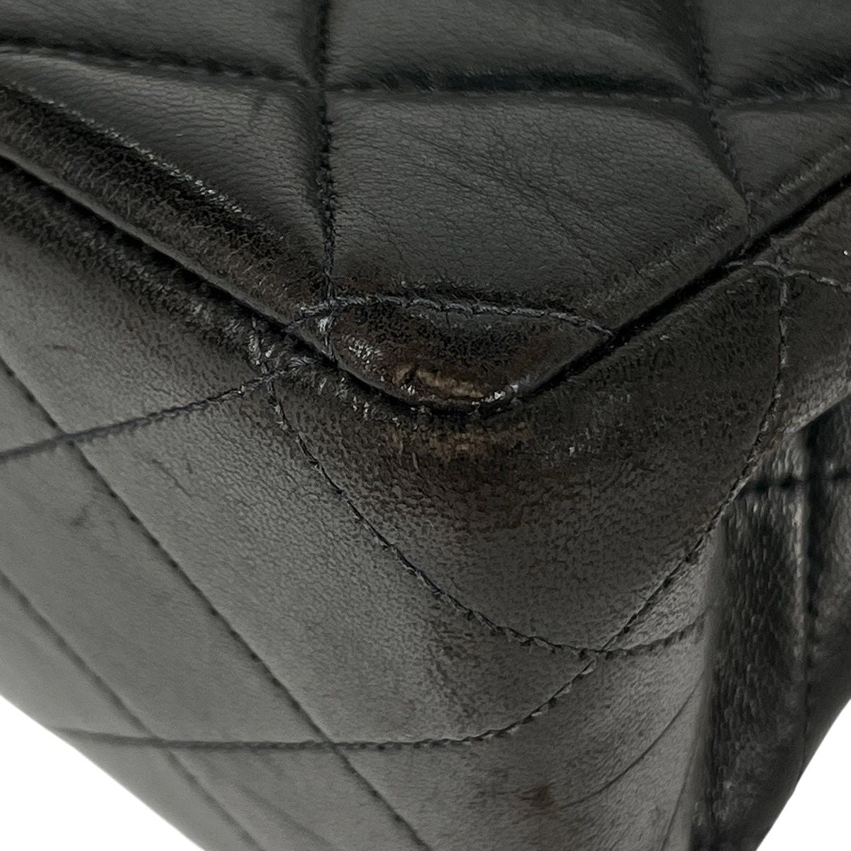 Chanel Big Quilted Single Flap Chain Shoulder Bag CC Logo Leather Black — view 6