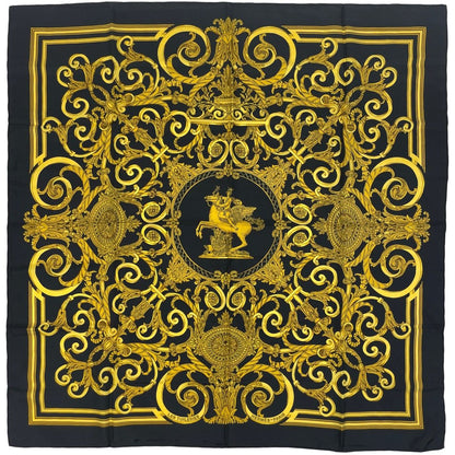 Hermes Carre 90 les Tuileries Chulli Park Scarf Silk Black Gold
