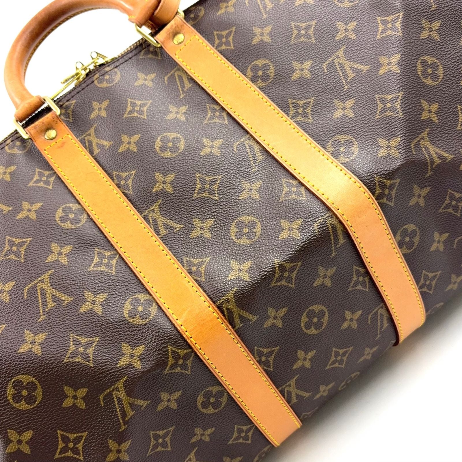 Louis Vuitton Keepall 45 Monogram Leather Brown Boston Bag Gold — view 9