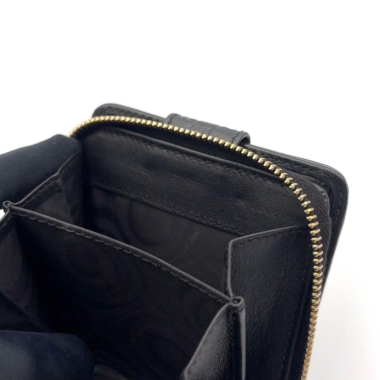 Gucci Micro GG Guccissima Bifold Leather Black Wallet Gold — view 7