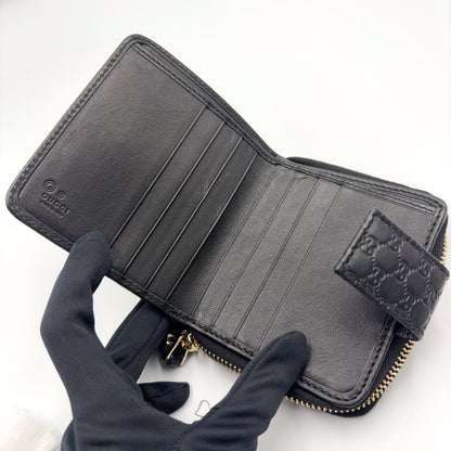 Gucci Micro GG Guccissima Bifold Leather Black Wallet Gold — view 3