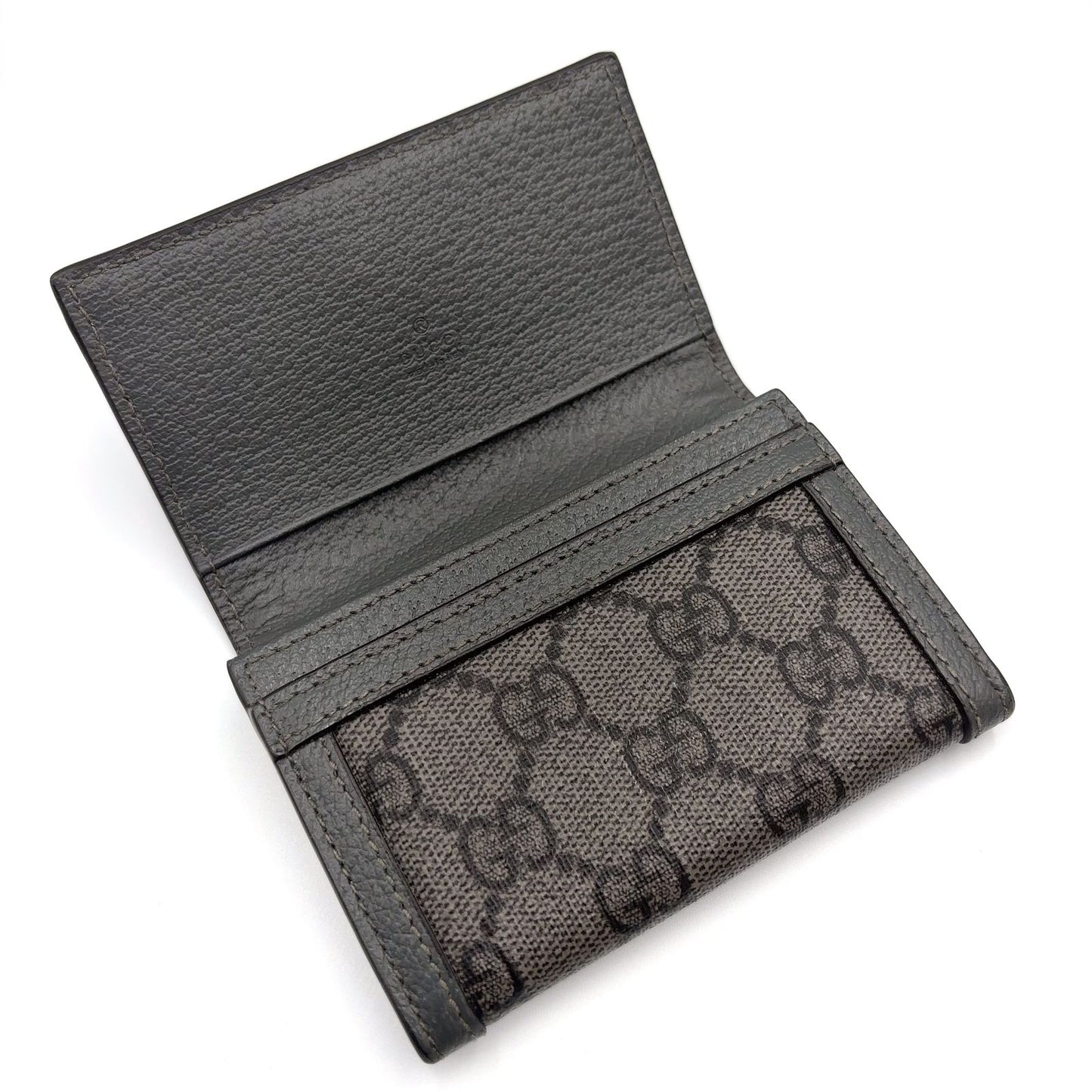 Gucci Ophidia GG Supreme Bifold Business Card Holder Leather Gray Case Silver — view 6