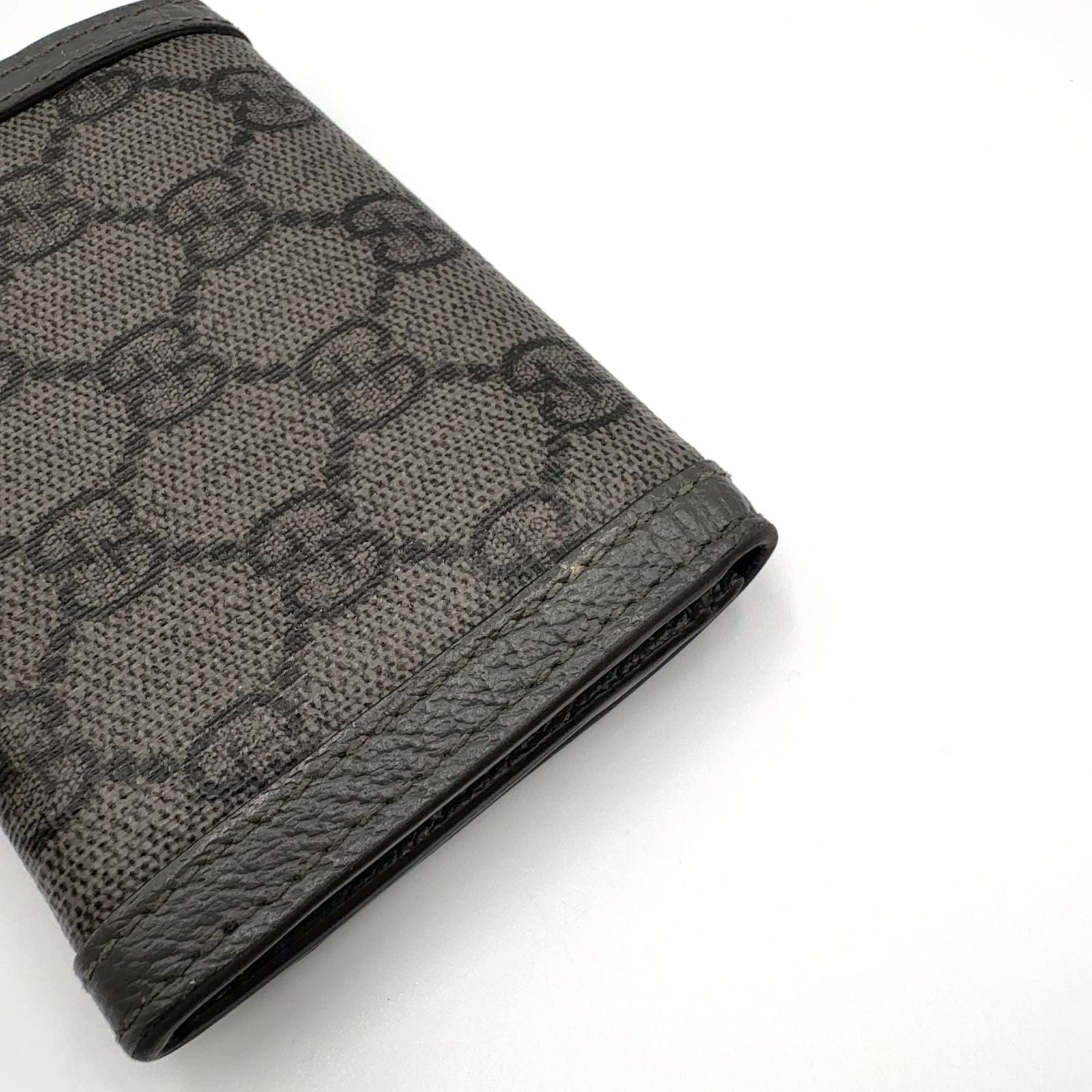 Gucci Ophidia GG Supreme Bifold Business Card Holder Leather Gray Case Silver — view 9