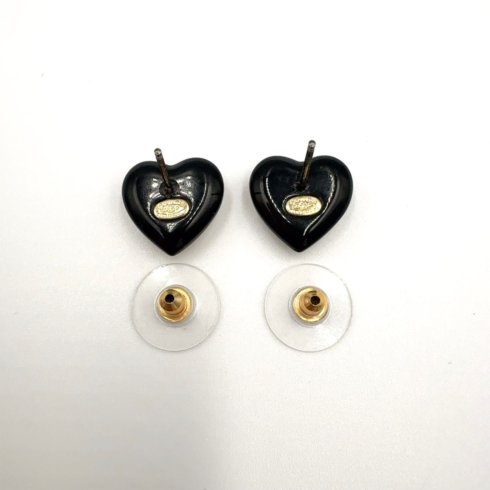 Chanel Heart CC Logo Faux Pearl Resin Black Beige White Earrings Gold — view 7