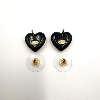 Chanel Heart CC Logo Faux Pearl Resin Black Beige White Earrings Gold — view 7