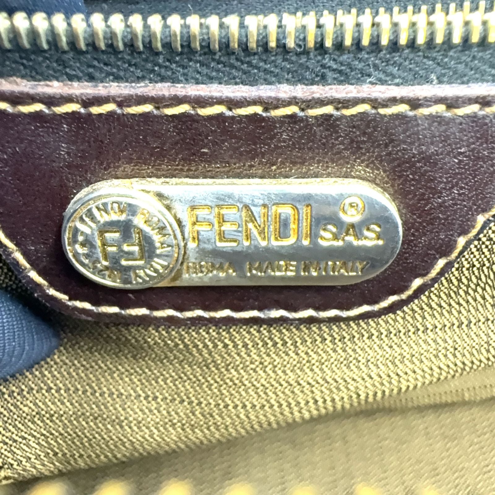 Fendi Zucca Pattern Square Leather Canvas Dark Brown Shoulder Bag Gold — view 4