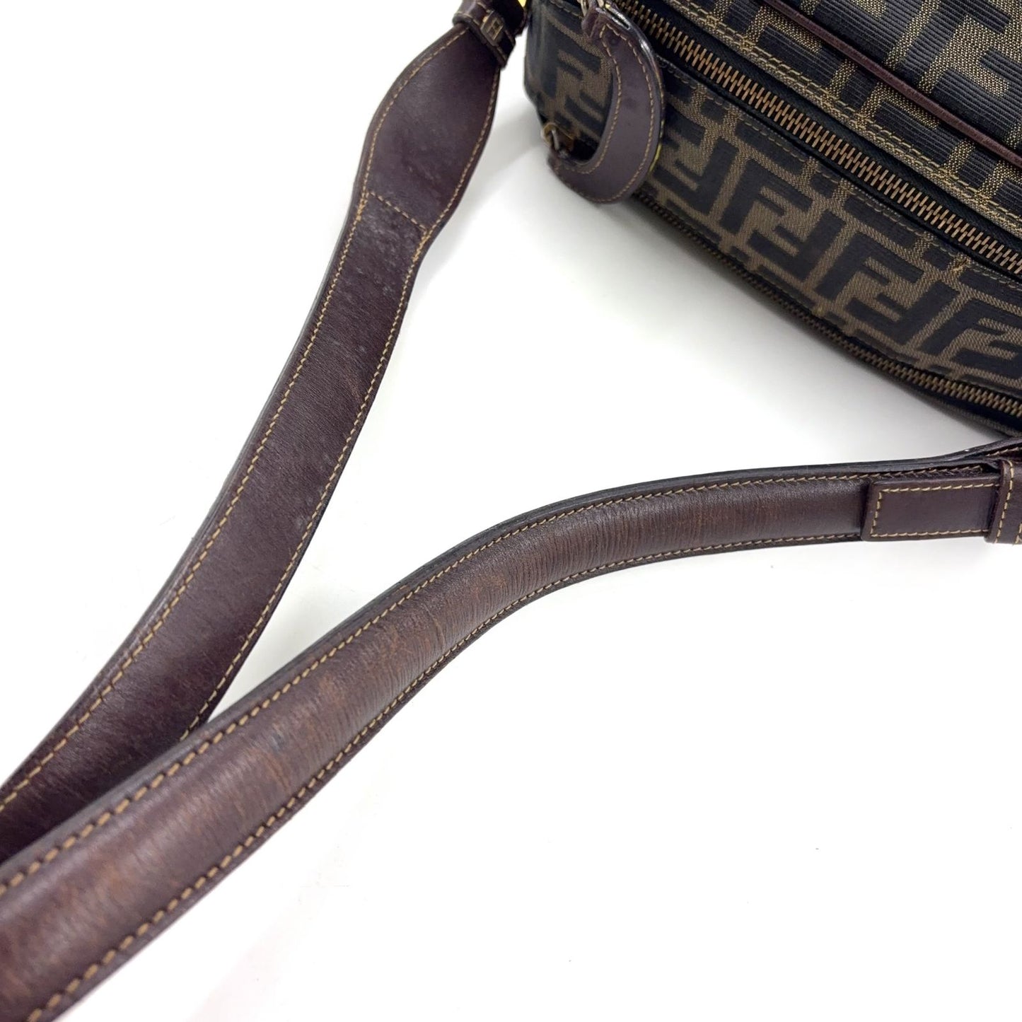 Fendi Zucca Pattern Square Leather Canvas Dark Brown Shoulder Bag Gold — view 6