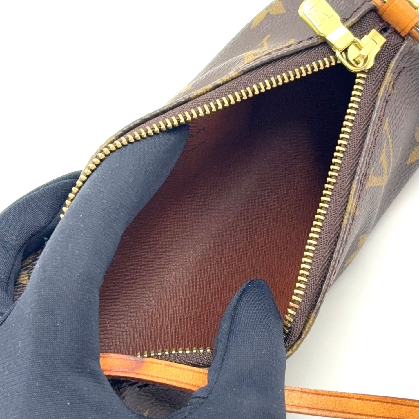 Louis Vuitton Monogram Papillon Attachment Leather Brown Pouch Gold — view 3