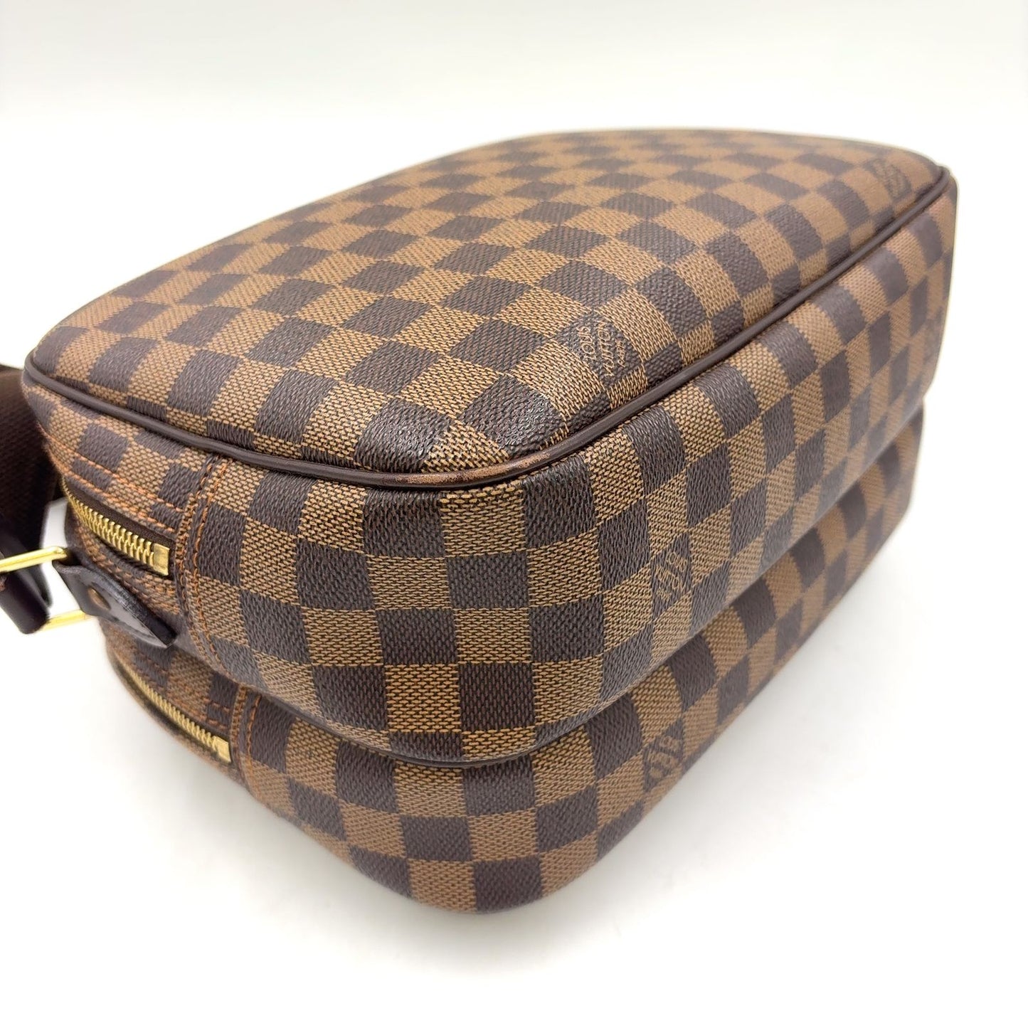 Louis Vuitton Reporter PM Damier Ebene Initial Leather Brown Shoulder Bag Gold — view 8