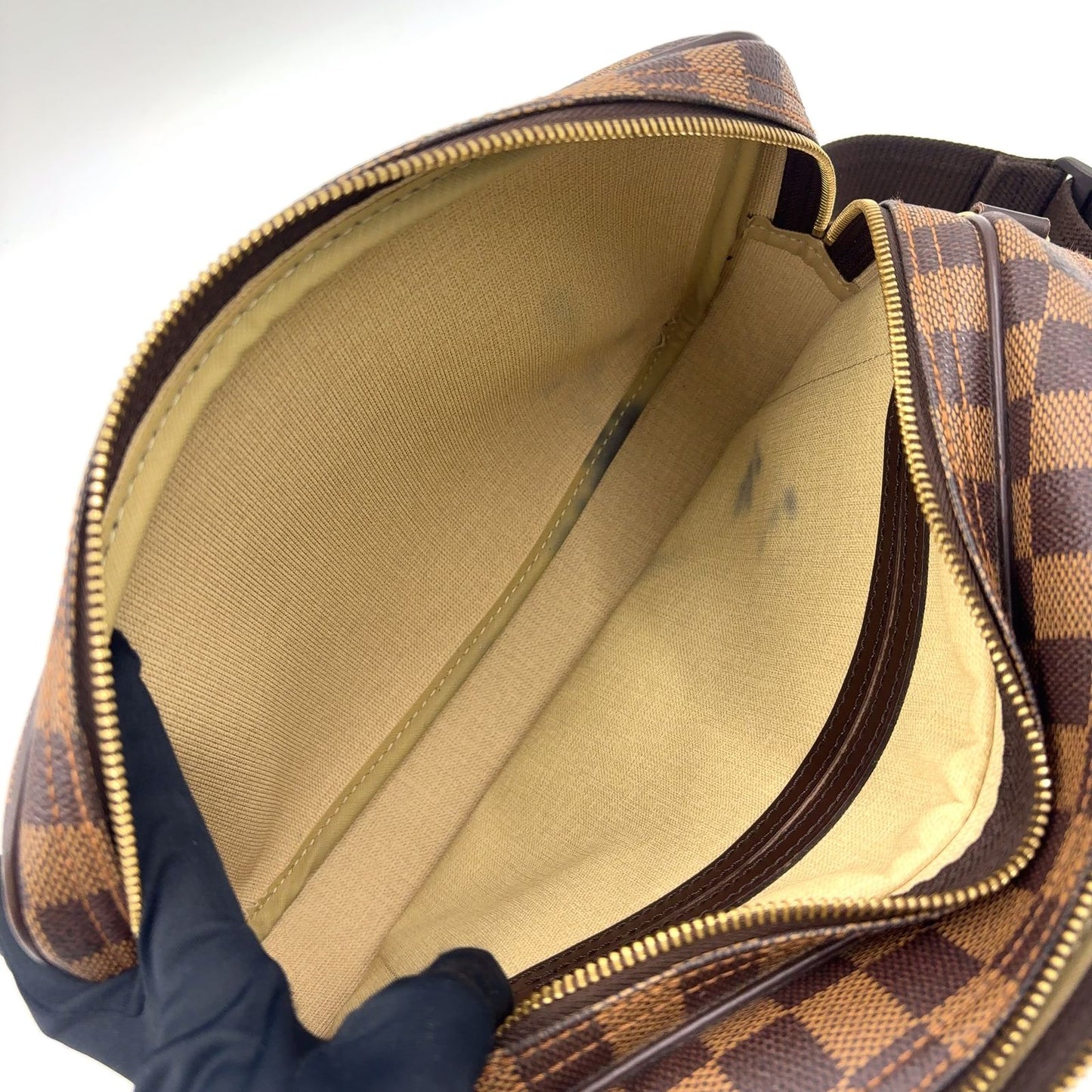 Louis Vuitton Reporter PM Damier Ebene Initial Leather Brown Shoulder Bag Gold — view 3