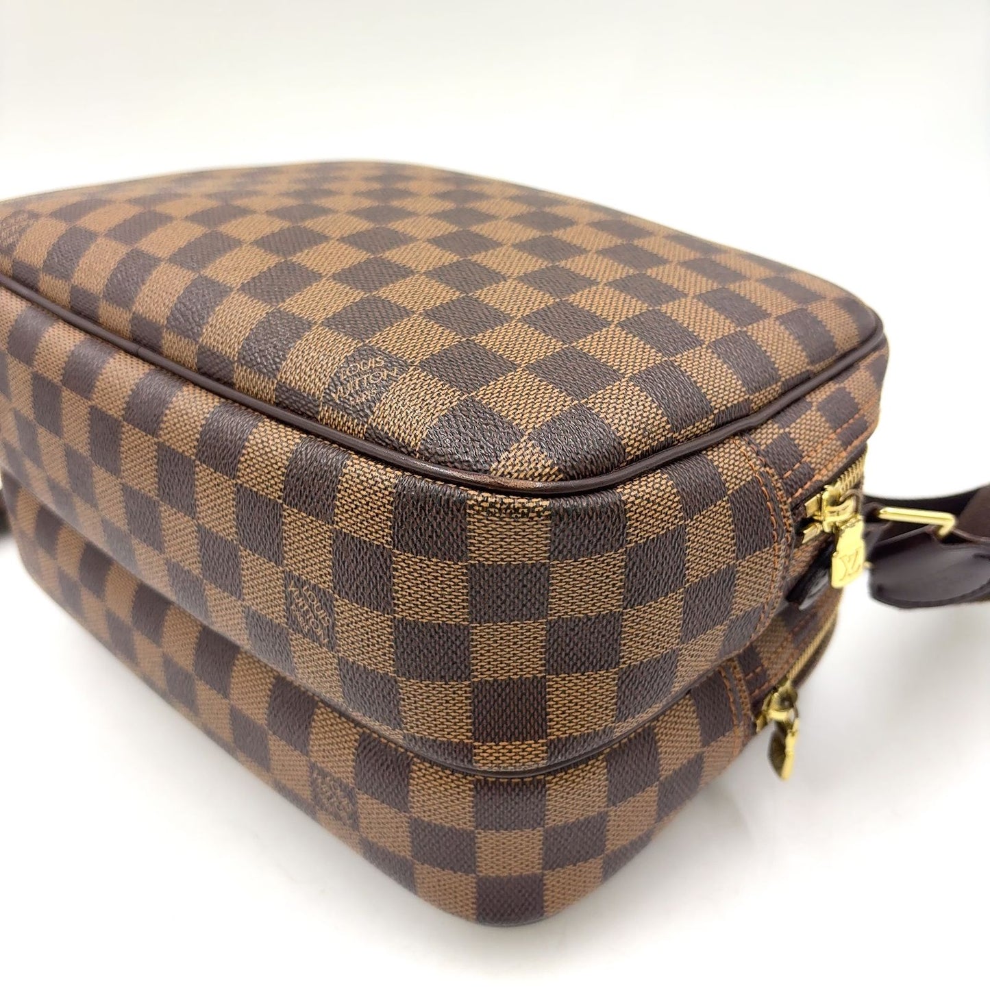 Louis Vuitton Reporter PM Damier Ebene Initial Leather Brown Shoulder Bag Gold — view 9
