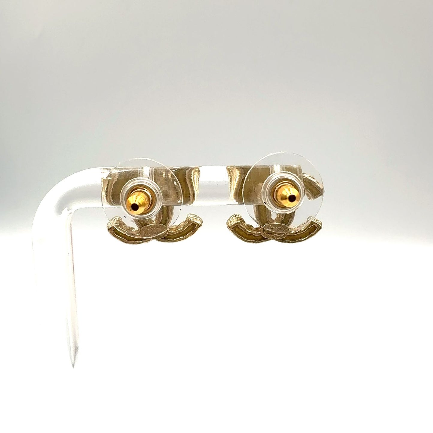 Chanel CC Logo Color Stone Clear Gold Earrings — view 3