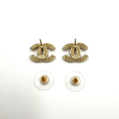 Chanel CC Logo Color Stone Clear Gold Earrings — view 8