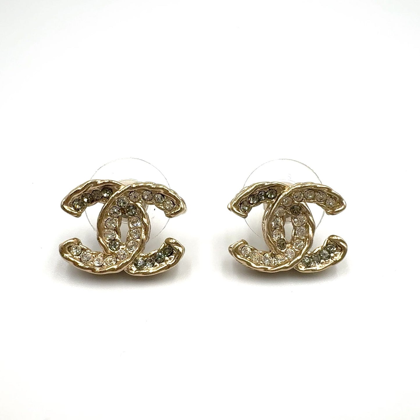 Chanel CC Logo Color Stone Clear Gold Earrings — view 6