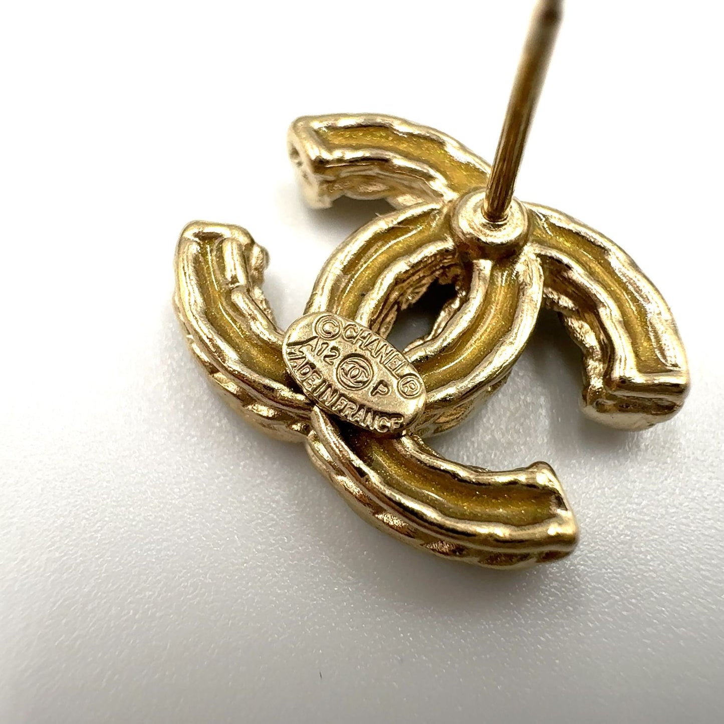 Chanel CC Logo Color Stone Clear Gold Earrings — view 5