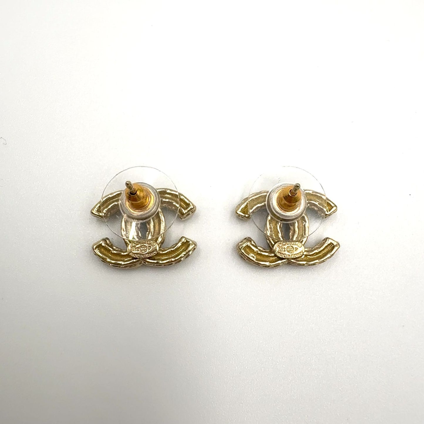 Chanel CC Logo Color Stone Clear Gold Earrings — view 7