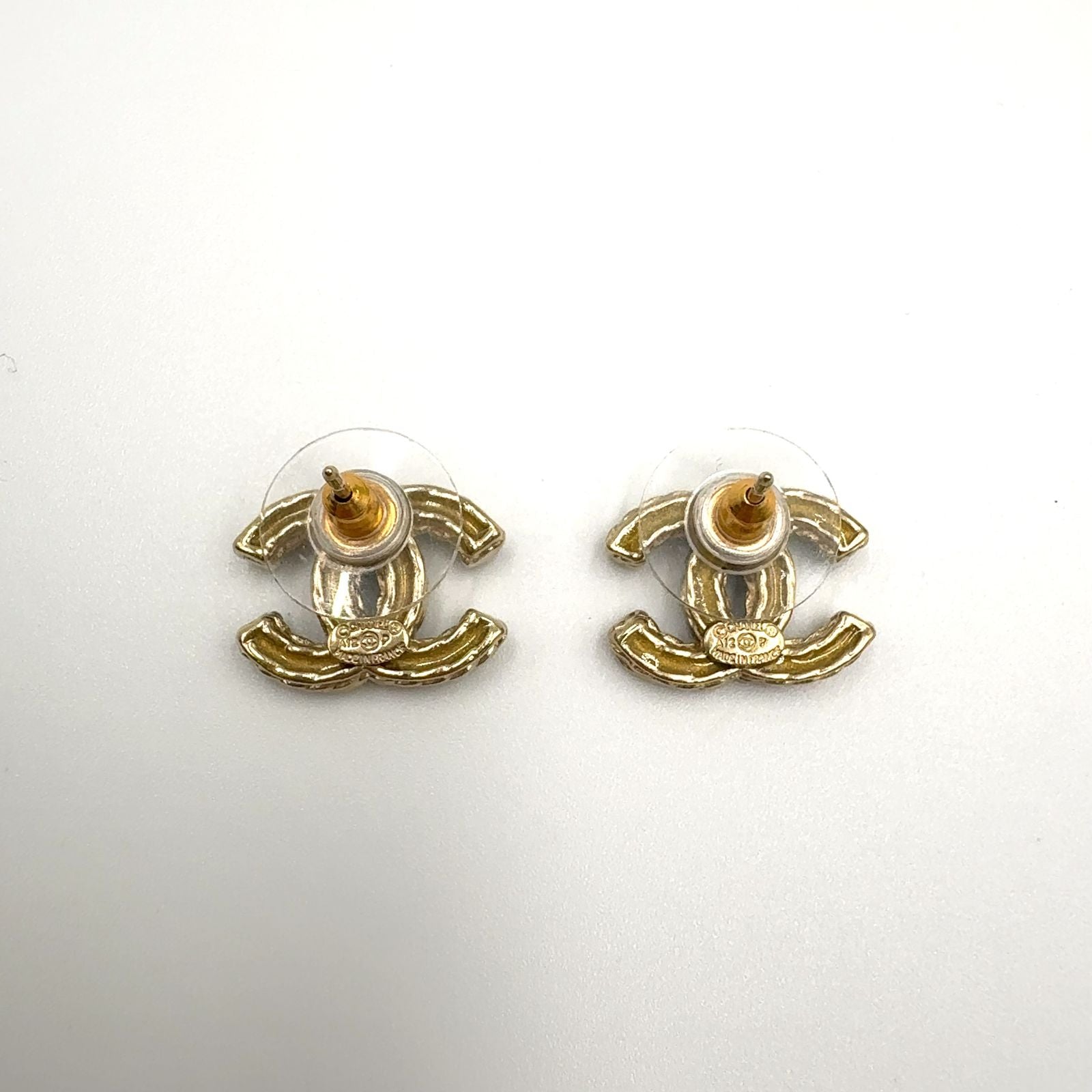 Chanel CC Logo Color Stone Clear Gold Earrings — view 7