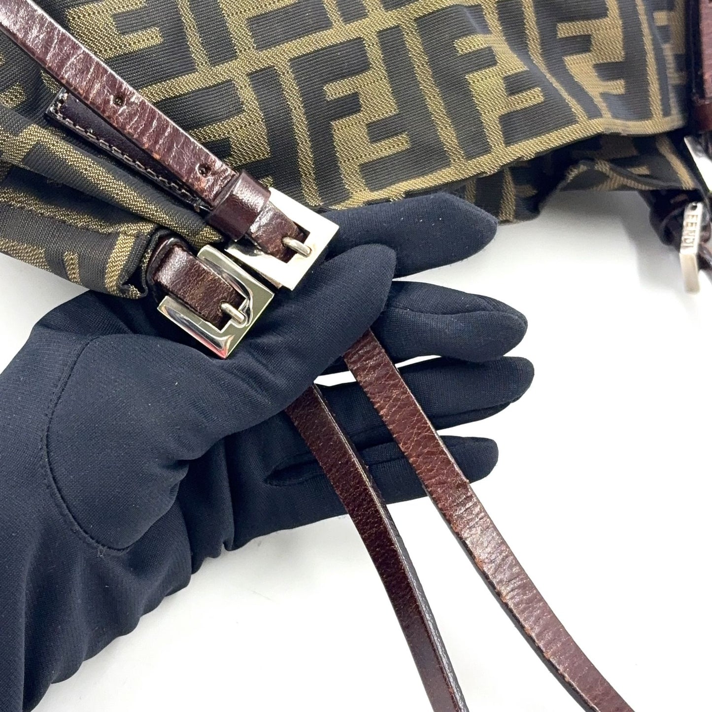 Fendi Zucca Pattern Leather Canvas Dark Brown Tote Silver — view 7