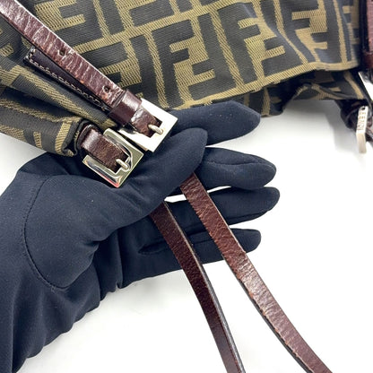 Fendi Zucca Pattern Leather Canvas Dark Brown Tote Silver — view 7