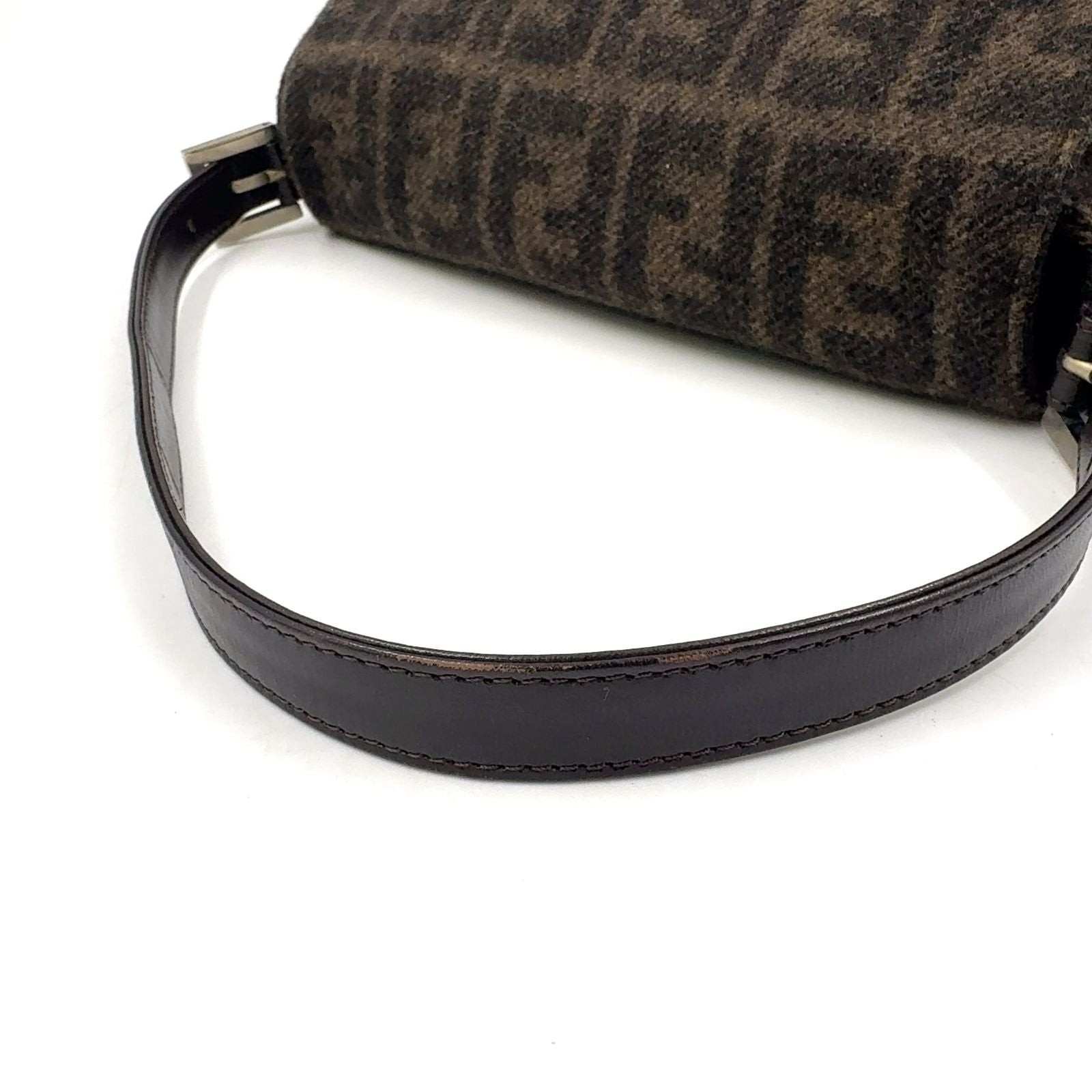 Fendi Zucca Pattern Mamma Bucket Leather Wool Dark Brown Shoulder Bag Silver — view 6