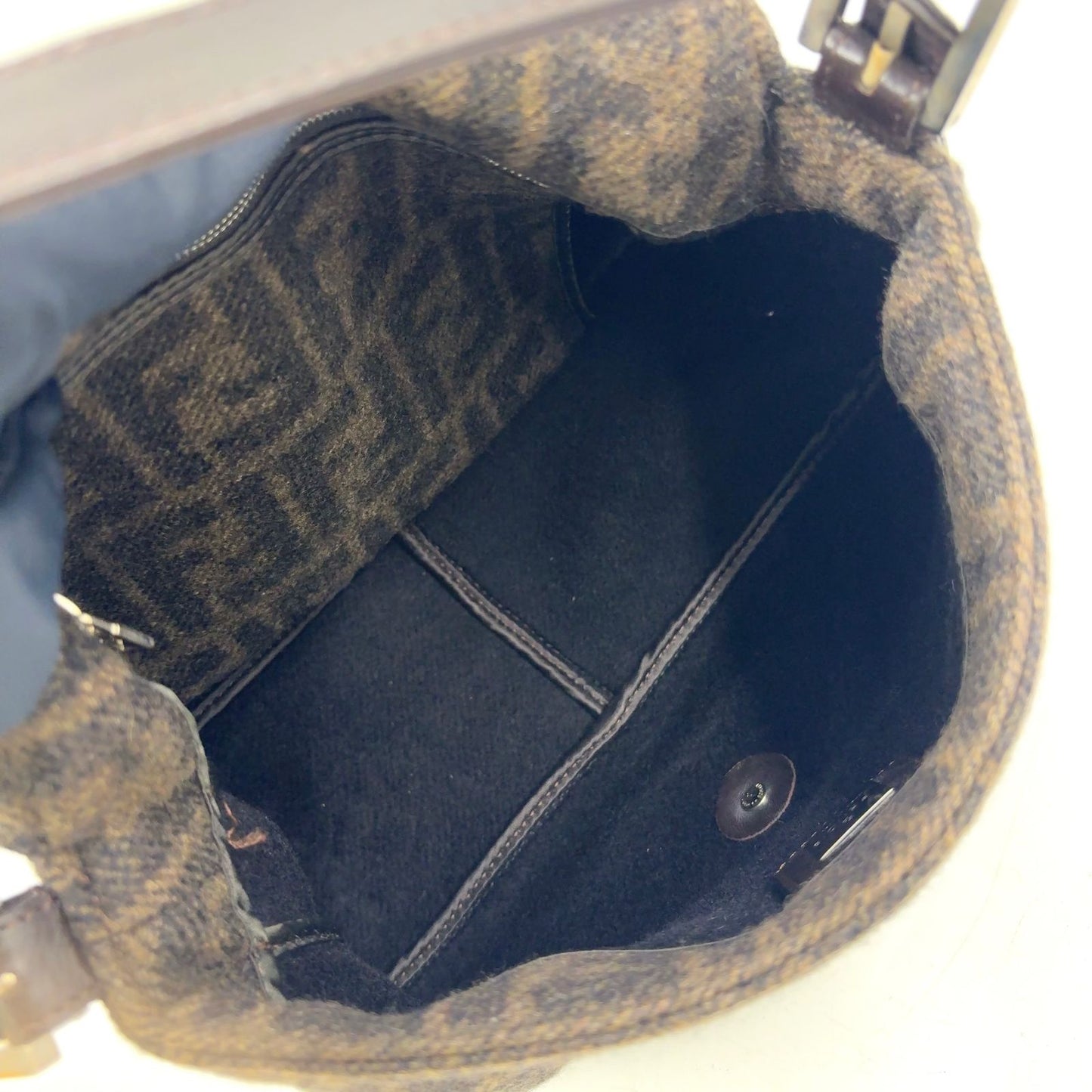 Fendi Zucca Pattern Mamma Bucket Leather Wool Dark Brown Shoulder Bag Silver — view 3