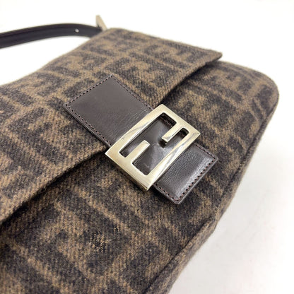 Fendi Zucca Pattern Mamma Bucket Leather Wool Dark Brown Shoulder Bag Silver — view 9